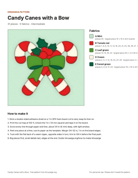 PDF page: Cover + fabric list