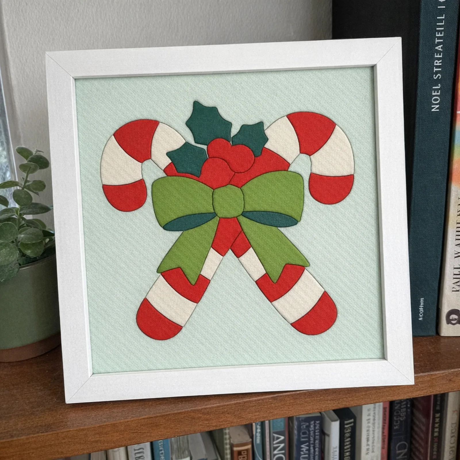 Candy Canes with a Bow kinusaiga in a frame