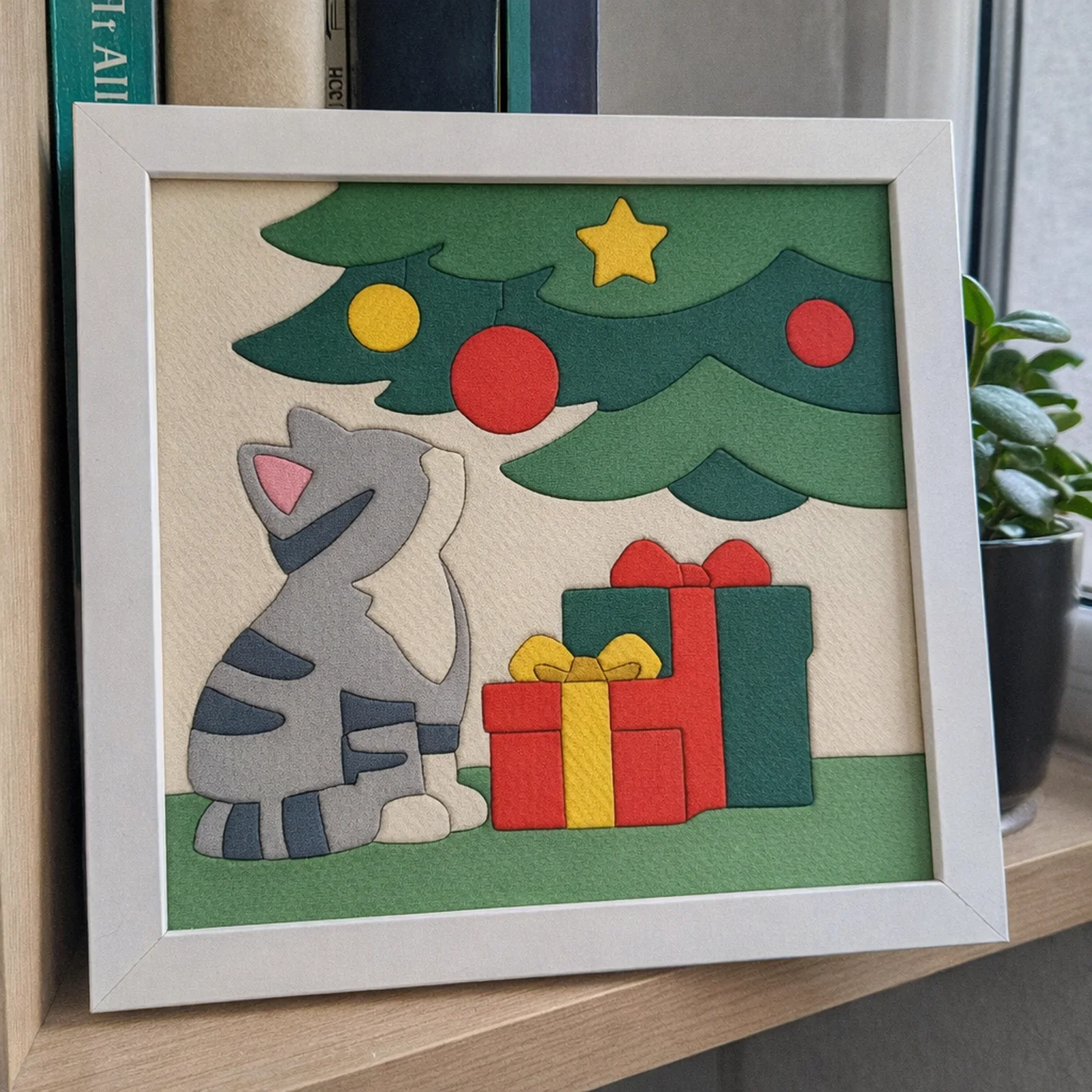Cat Under the Christmas Tree kinusaiga in a frame