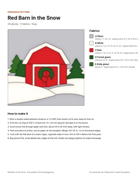 PDF page: Cover + fabric list
