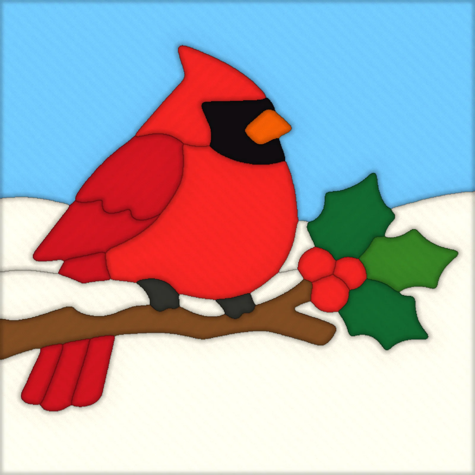 Cardinal on a Snowy Branch: finished kinusaiga piece
