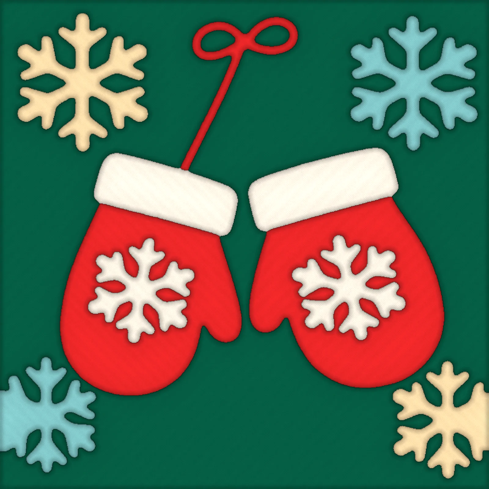 Pair of Christmas Mittens: the pattern made in fabric, close-up