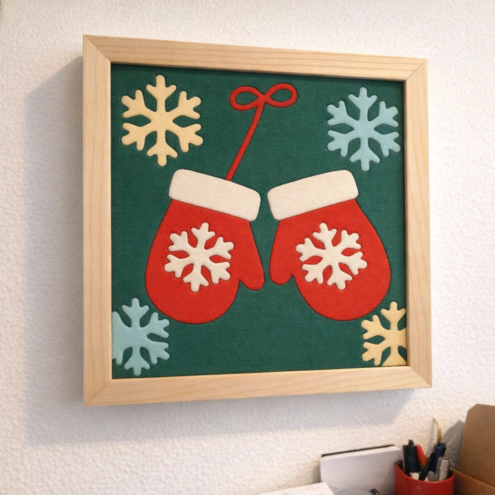 Pair of Christmas Mittens kinusaiga in a frame