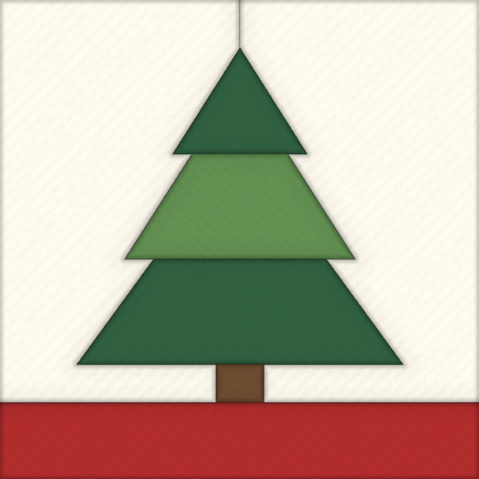 Christmas Tree Quilt Block: the pattern made in fabric, close-up