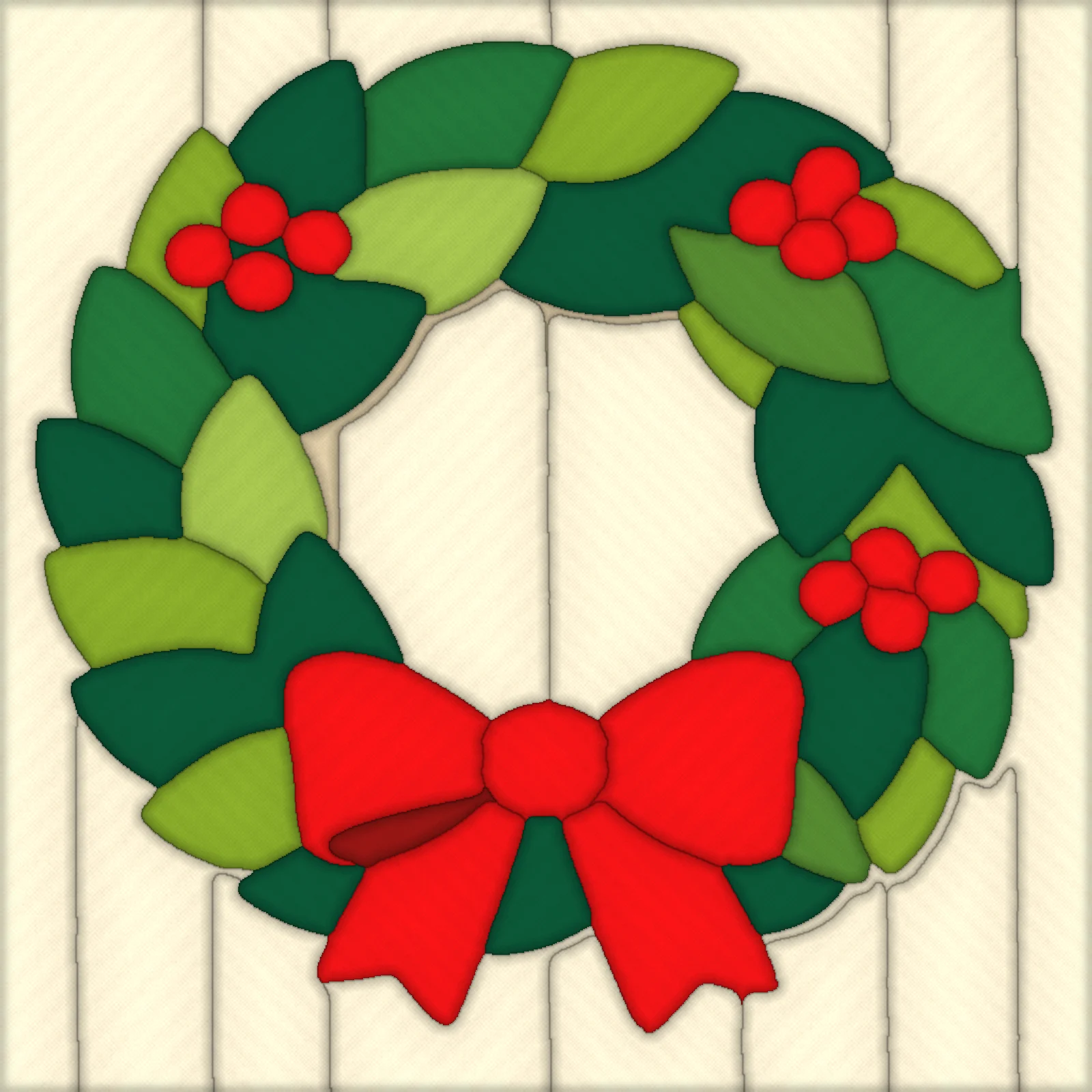 Christmas Wreath with Bow: finished kinusaiga piece