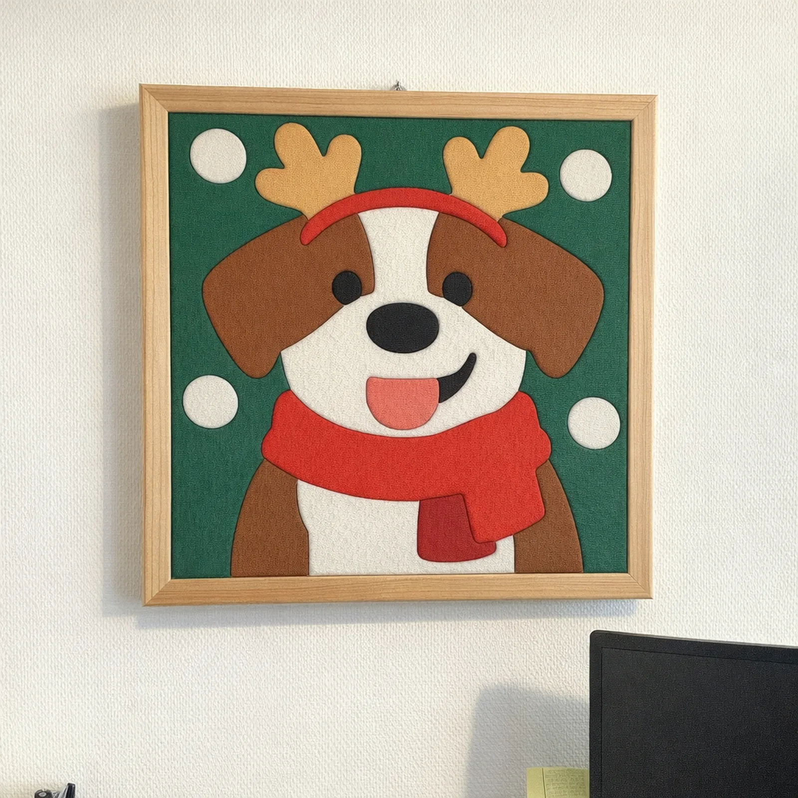 Dog with Reindeer Antlers kinusaiga in a frame
