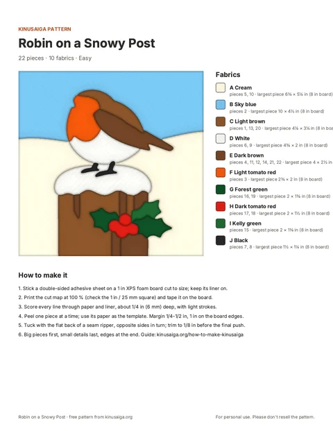 PDF page: Cover + fabric list
