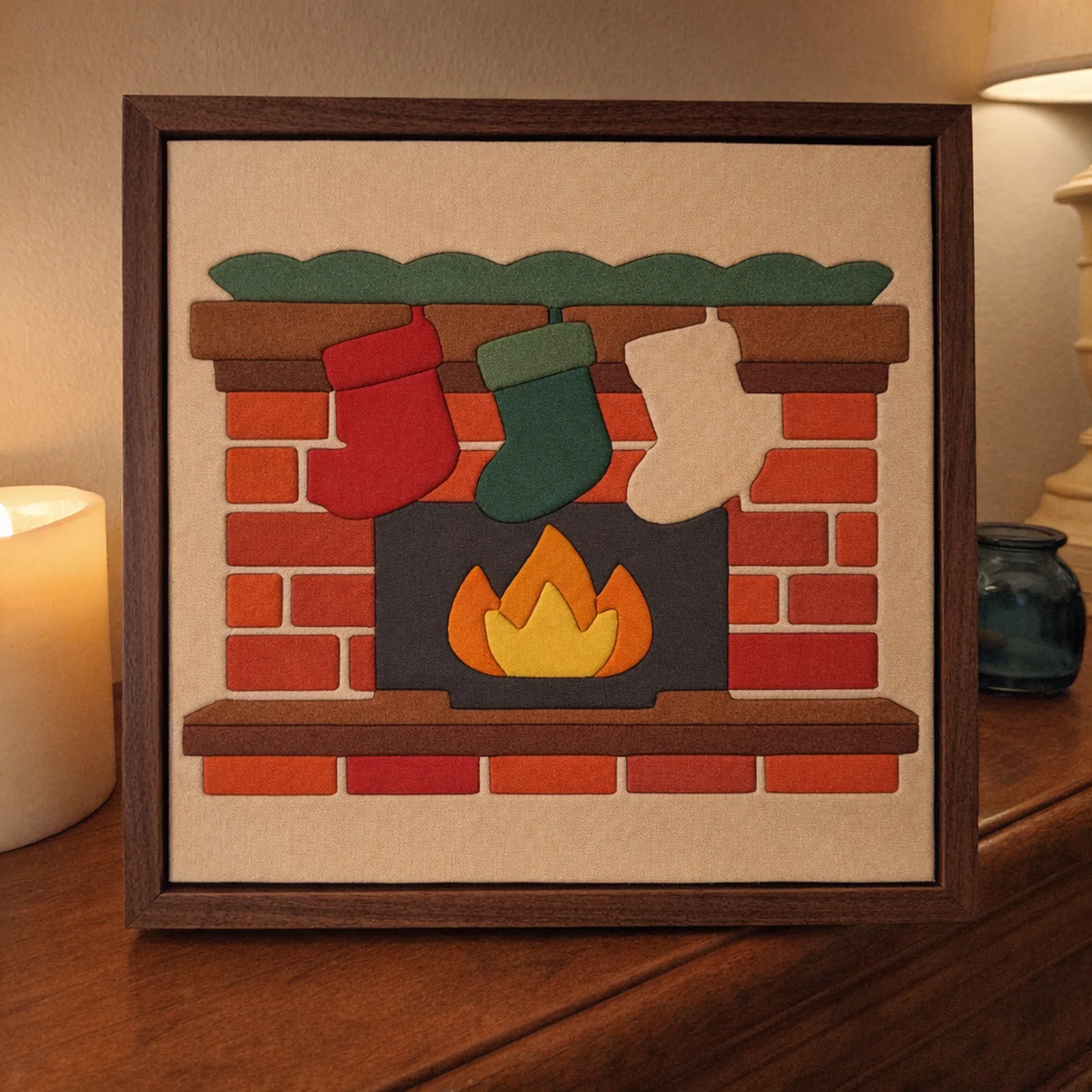 Stockings by the Fireplace kinusaiga in a frame