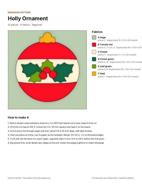 PDF page: Cover + fabric list