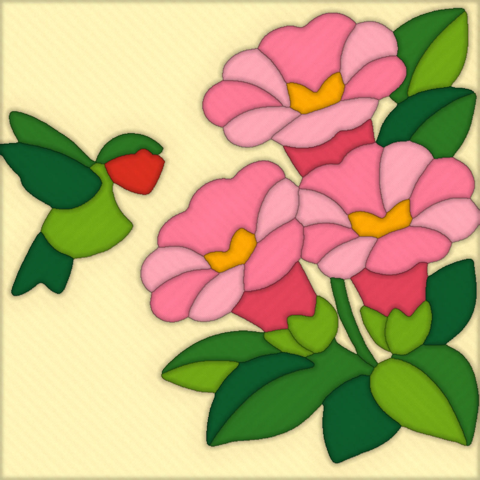 Hummingbird and Flowers: finished kinusaiga piece