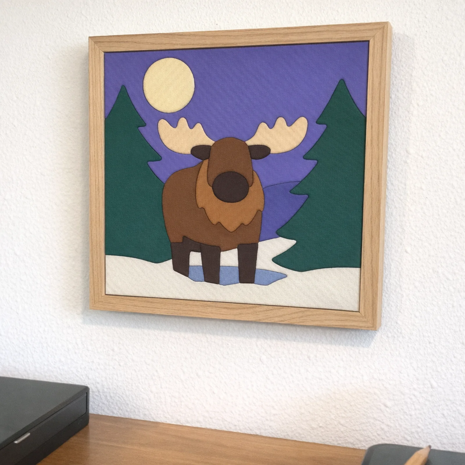 Moose in the Winter Woods kinusaiga in a frame