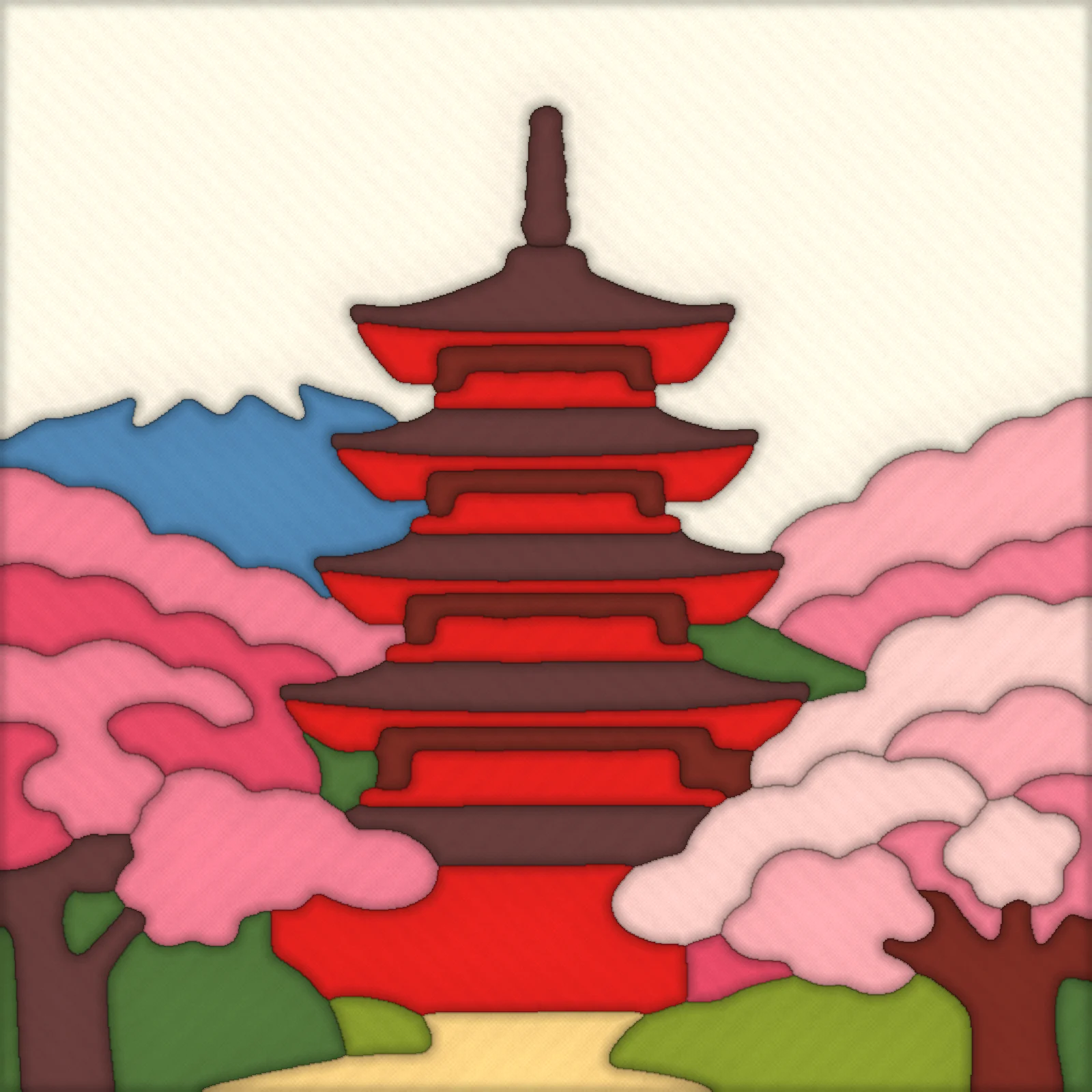 Pagoda and Cherry Trees: finished kinusaiga piece