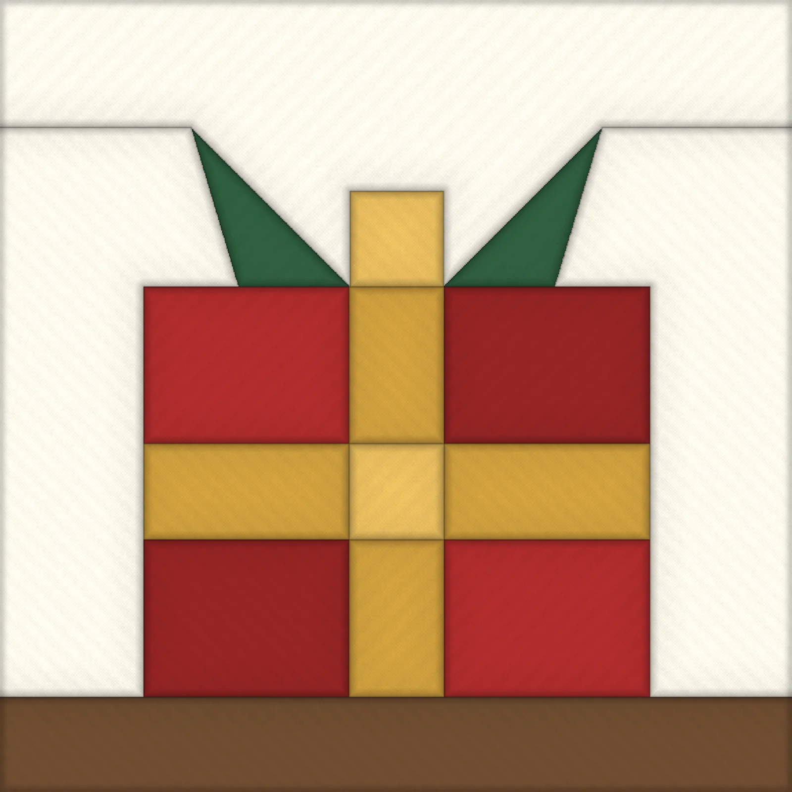 Wrapped Present Quilt Block: the pattern made in fabric, close-up