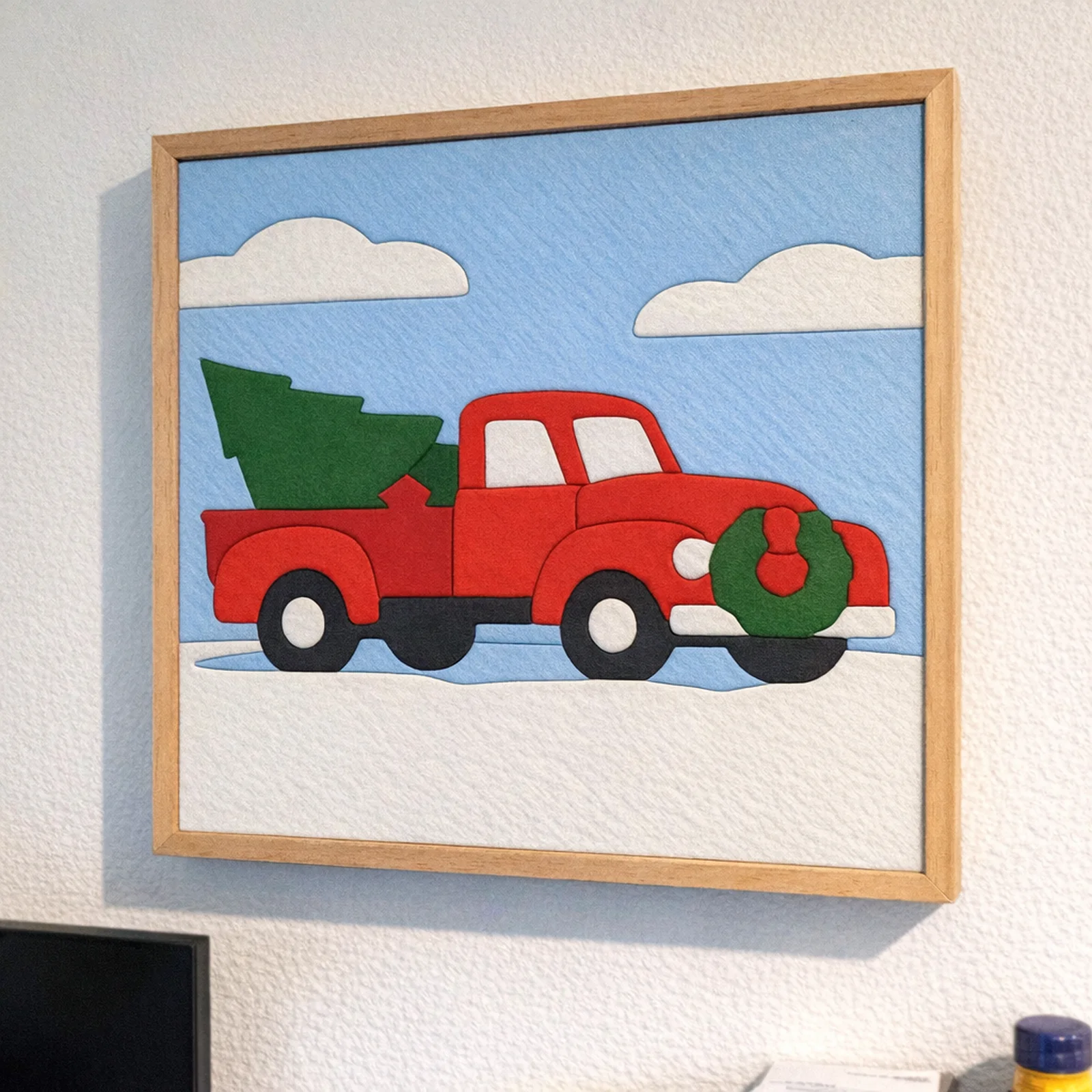 Red Truck with a Christmas Tree kinusaiga in a frame
