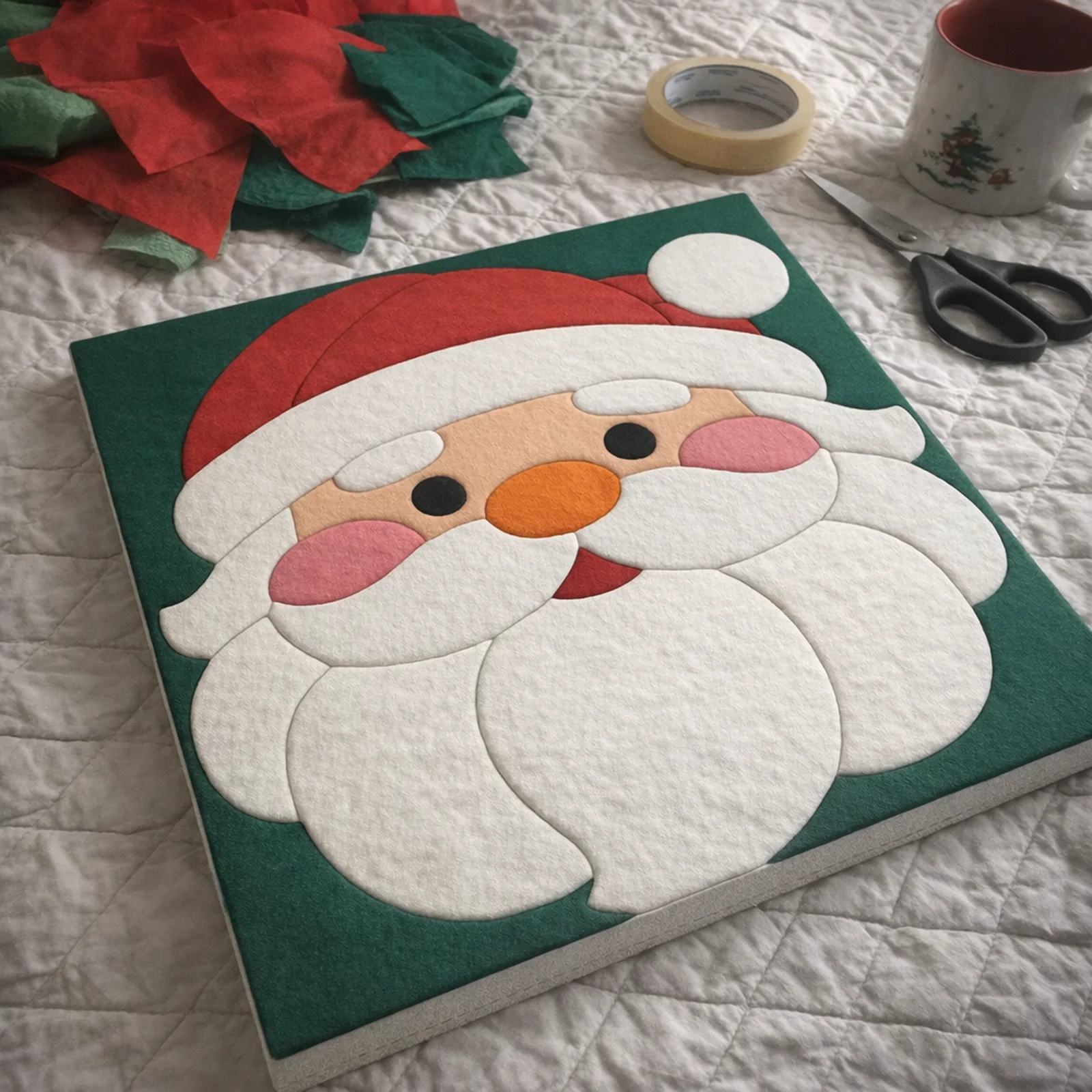 Santa Claus Face kinusaiga, just finished on a work table