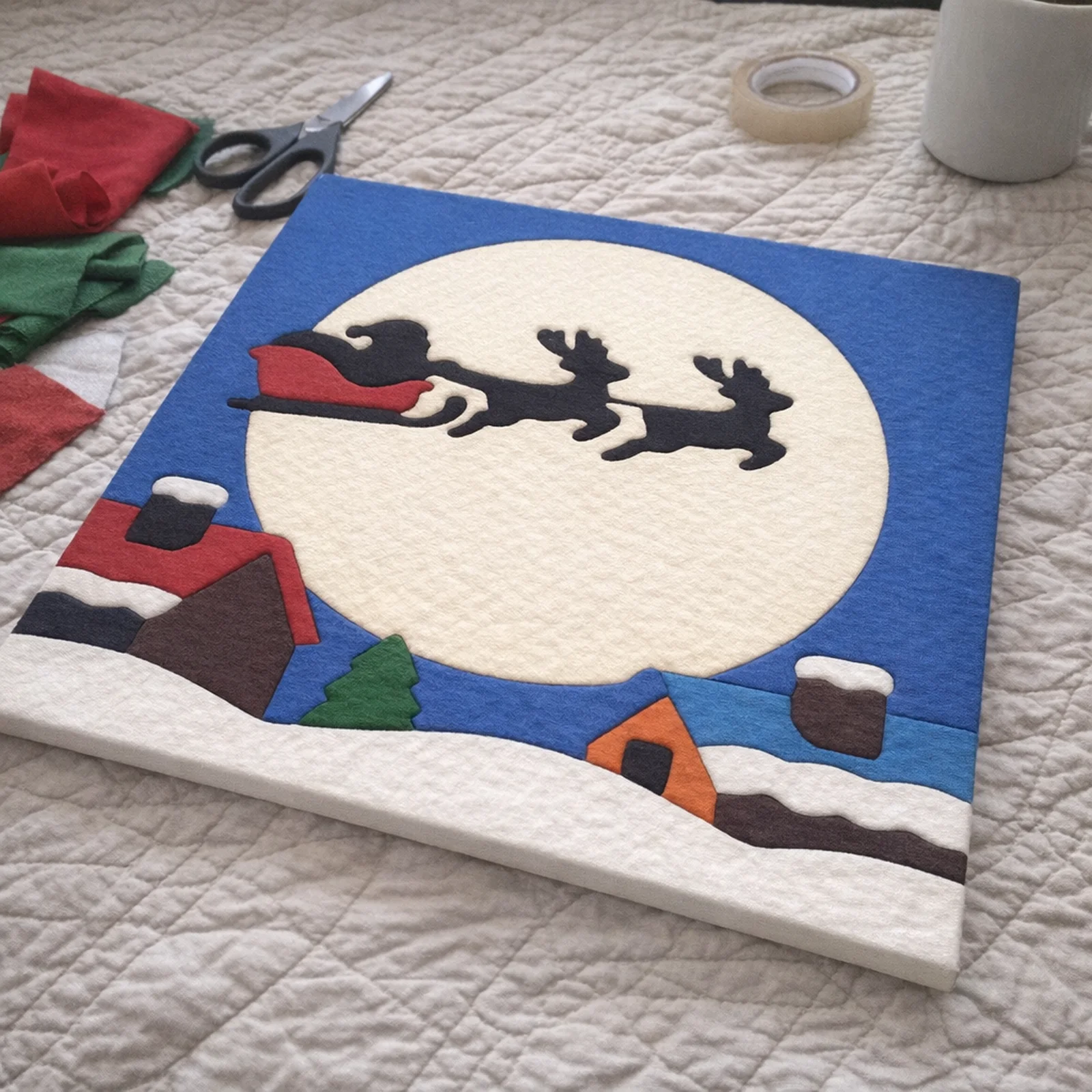 Santa's Sleigh Across the Moon kinusaiga made in fabric