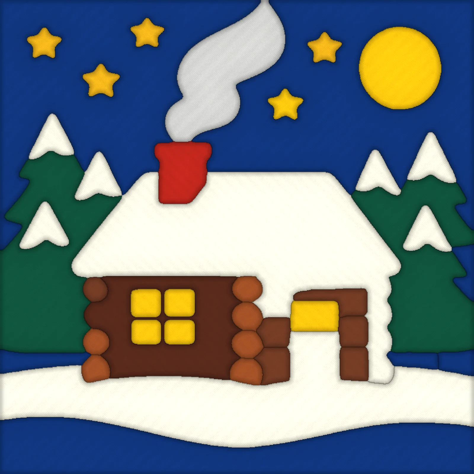 Snowy Cabin in the Woods: finished kinusaiga piece