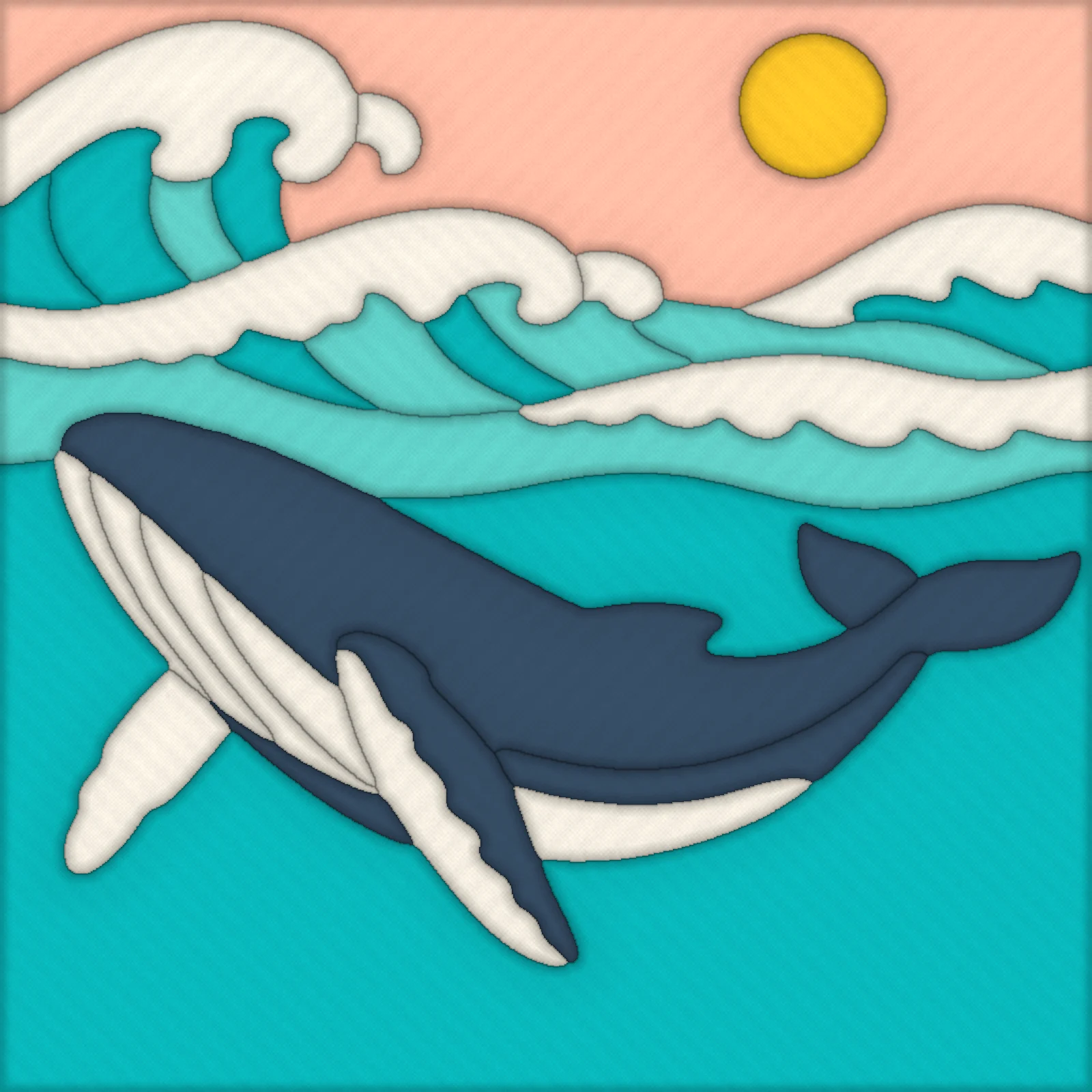 Whale Under the Waves: finished kinusaiga piece
